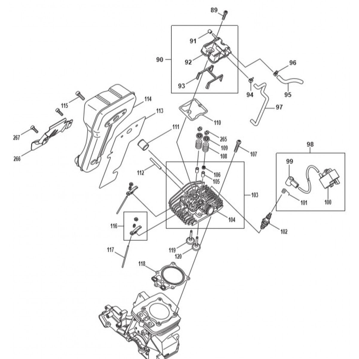 Muffler, Cylinder Head, Ignition Coil For MakitaEK7651H, EK7651HD  Concrete Circular Saw