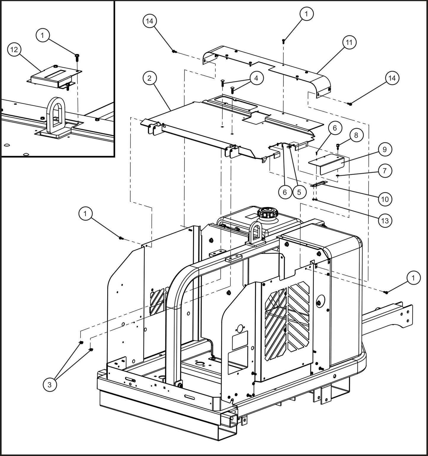 GR Series 6kW Night-Lite - Enclosure Roof Panels-I (Formed Door) Assembly Parts By Allmand