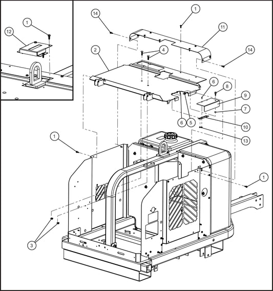GR Series 6kW Night-Lite - Enclosure Roof Panels-I (Formed Door) Assembly Parts By Allmand