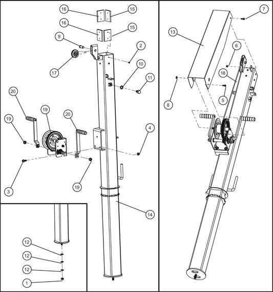 GR Series 6kW Night-Lite - Manual Winch Tower Section 1 Assembly Parts By Allmand