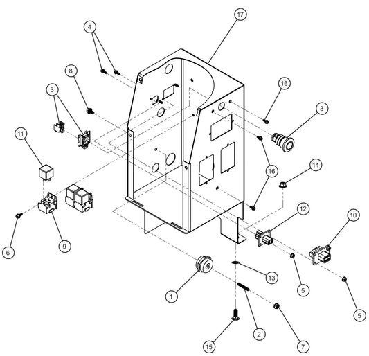 GR Series 6kW Night-Lite - Control Box Interior and E-Stop Group Assembly Parts By Allmand
