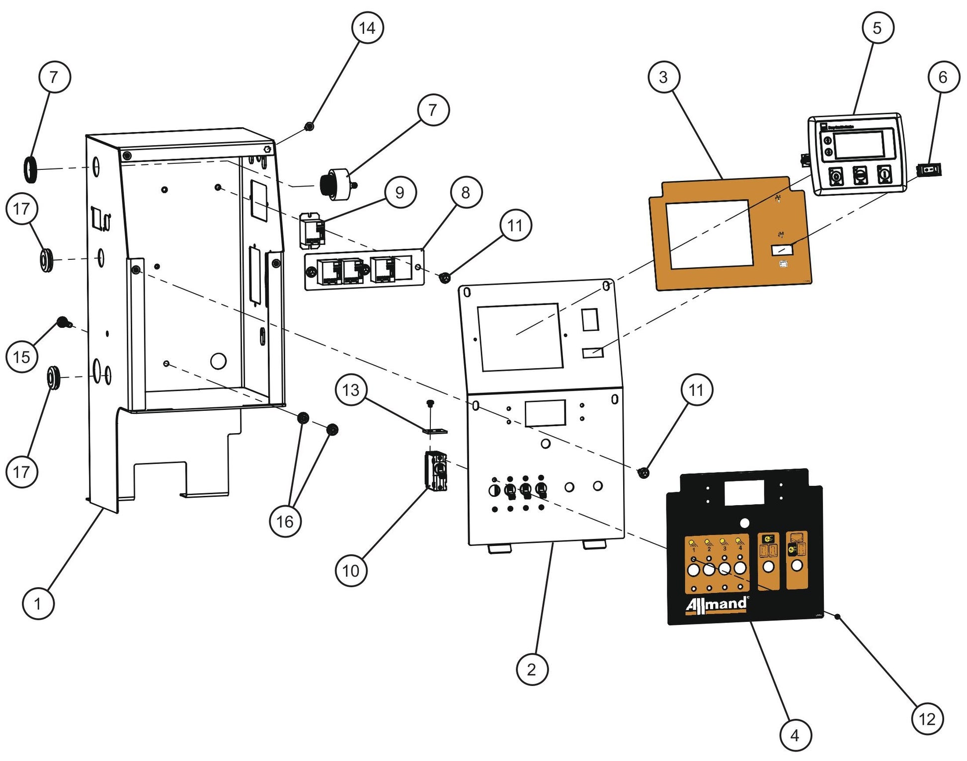 GR Series 6kW Night-Lite - Control Box Deep Sea Controller and Light Switches-I Assembly Parts By Allmand