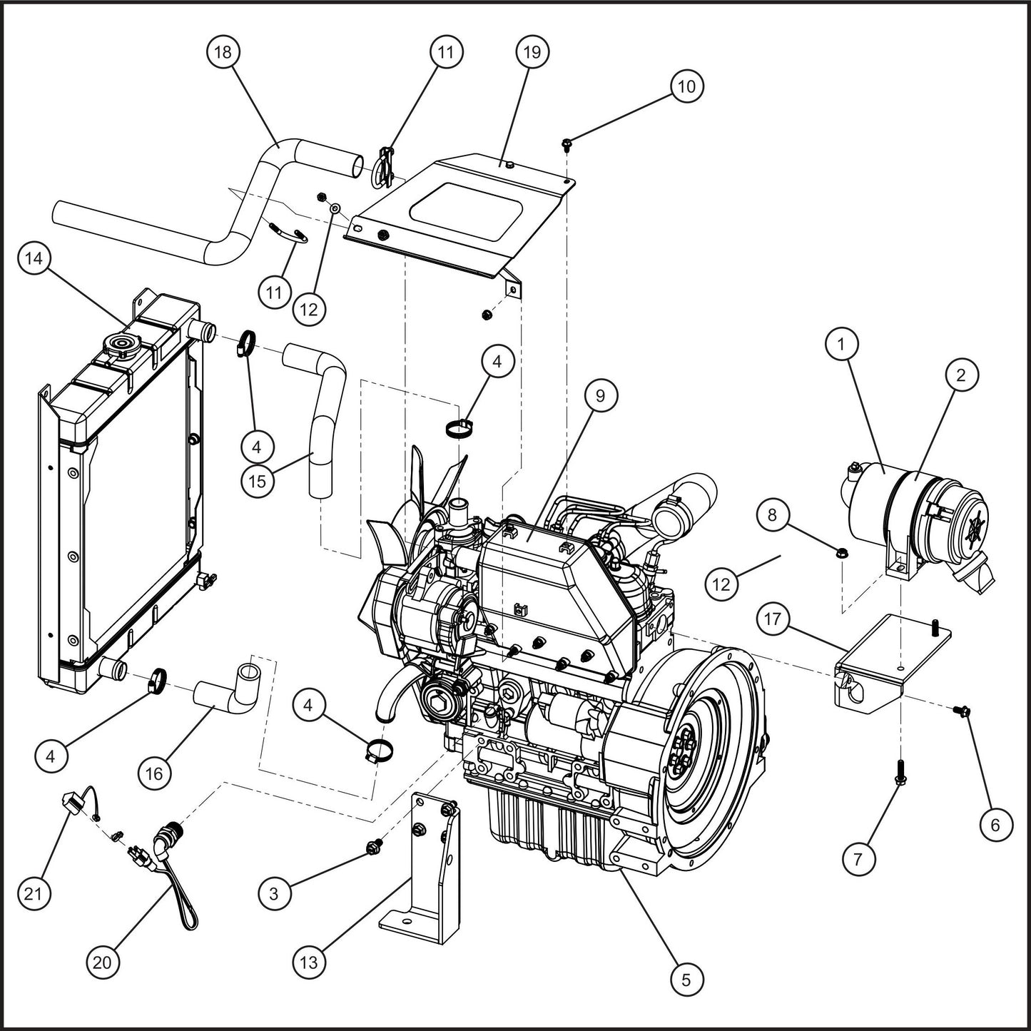 GR Series 6kW Night-Lite - Kubota D1005 Diesel Engine (1 of 3) Assembly Parts By Allmand