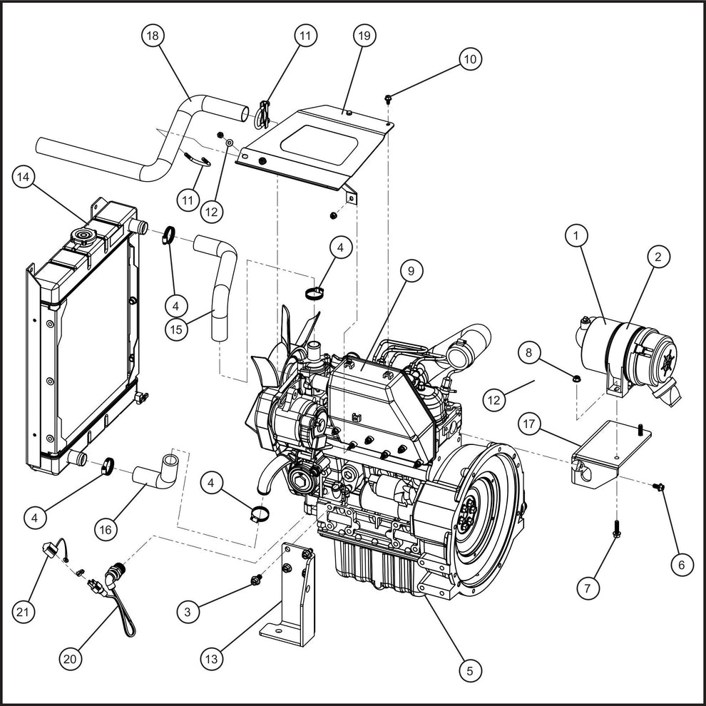 GR Series 6kW Night-Lite - Kubota D1005 Diesel Engine (1 of 3) Assembly Parts By Allmand