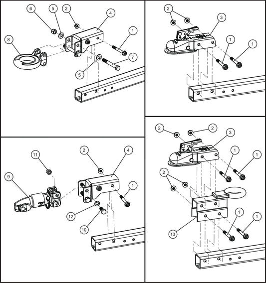 GR Series 6kW Night-Lite - Tongue Coupler Options Assembly Parts By Allmand
