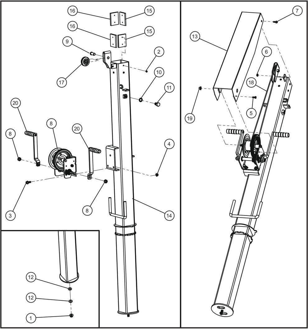 Tower Section 1 Assembly Parts for GR Series Night-Lite Air Cooled (Sn 25-000001 to 25-999999) by Allmand