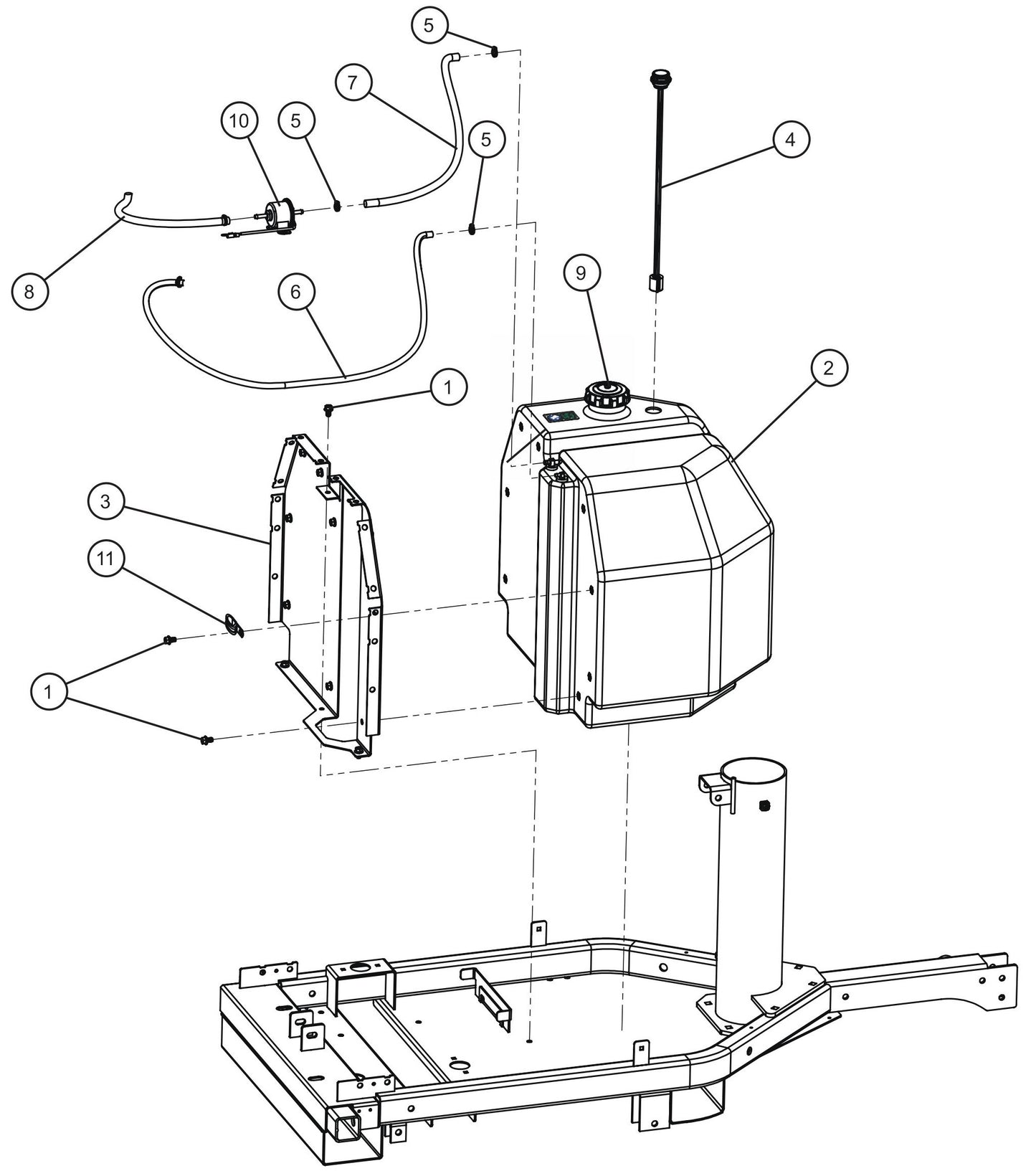 GR Series Night-Lite Air Cooled - Fuel Tank and Fuel Lines Assembly Parts By Allmand
