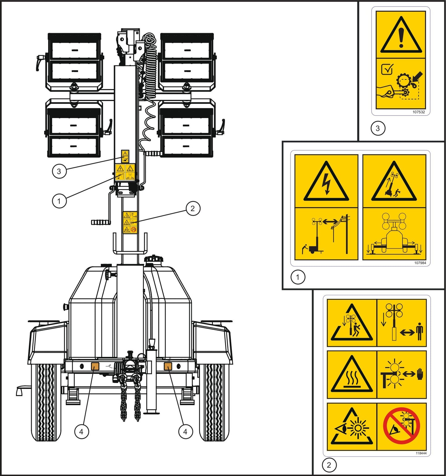 GR Series Night-Lite Air Cooled - Front Side International Wordless Decals Assembly Parts By Allmand
