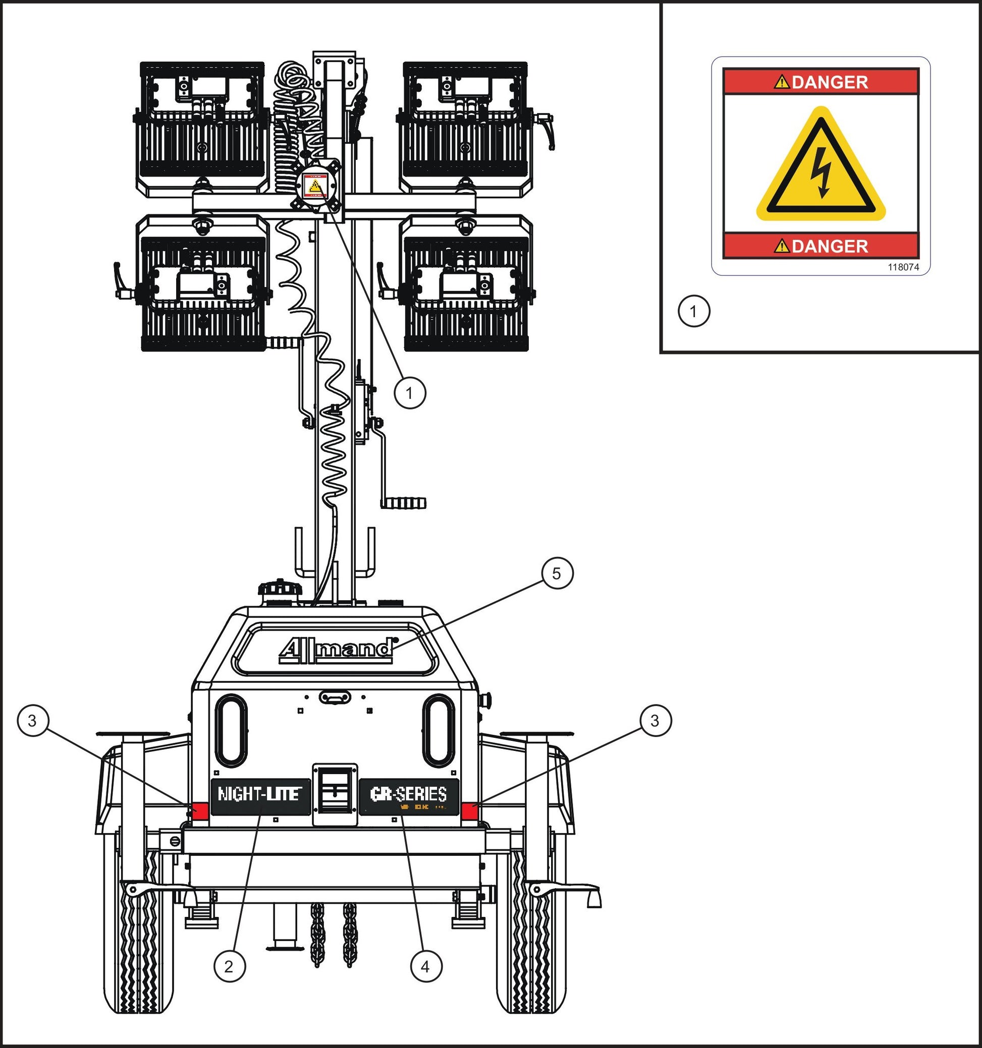 GR Series Night-Lite Air Cooled - Rear Side English and French Decals Assembly Parts By Allmand