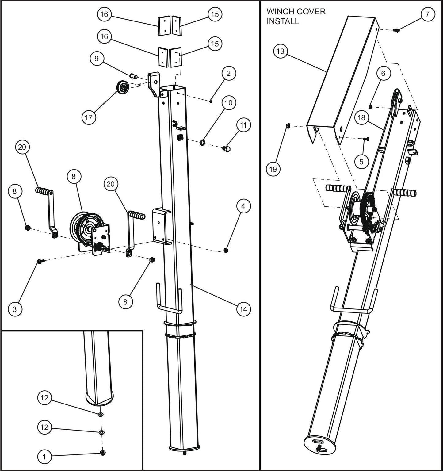 Tower Section 1 Assembly Parts for GR Series Night-Lite Chain (SN 26-000001 to 26-999999) by Allmand