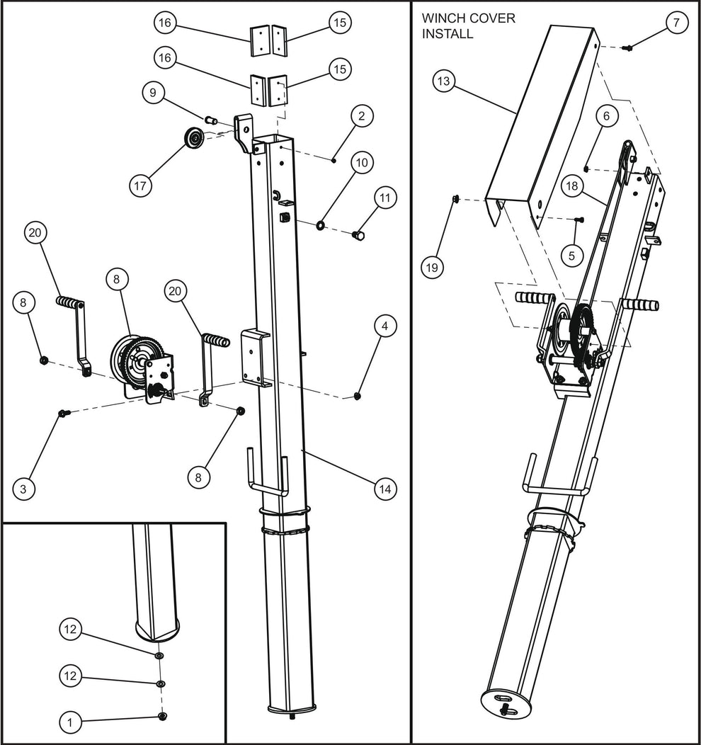 Tower Section 1 Assembly Parts for GR Series Night-Lite Chain (SN 26-000001 to 26-999999) by Allmand