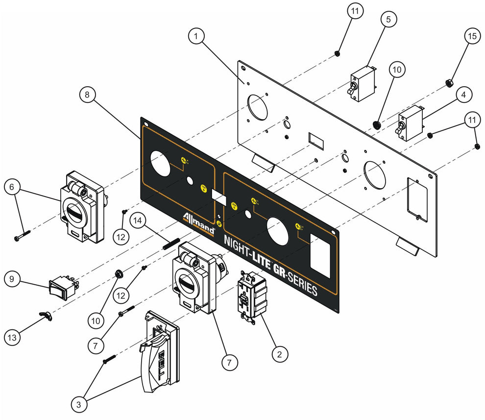 Control Box Lower 60Hz (Leviton) Outlet Panel Assembly Parts for GR Series Night-Lite Chain (SN 26-000001 to 26-999999) by Allmand