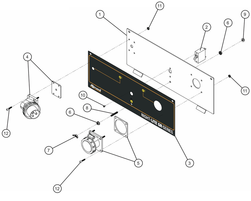 Control Box Lower 50Hz International Outlet Panel Assembly Parts for GR Series Night-Lite Chain (SN 26-000001 to 26-999999) by Allmand