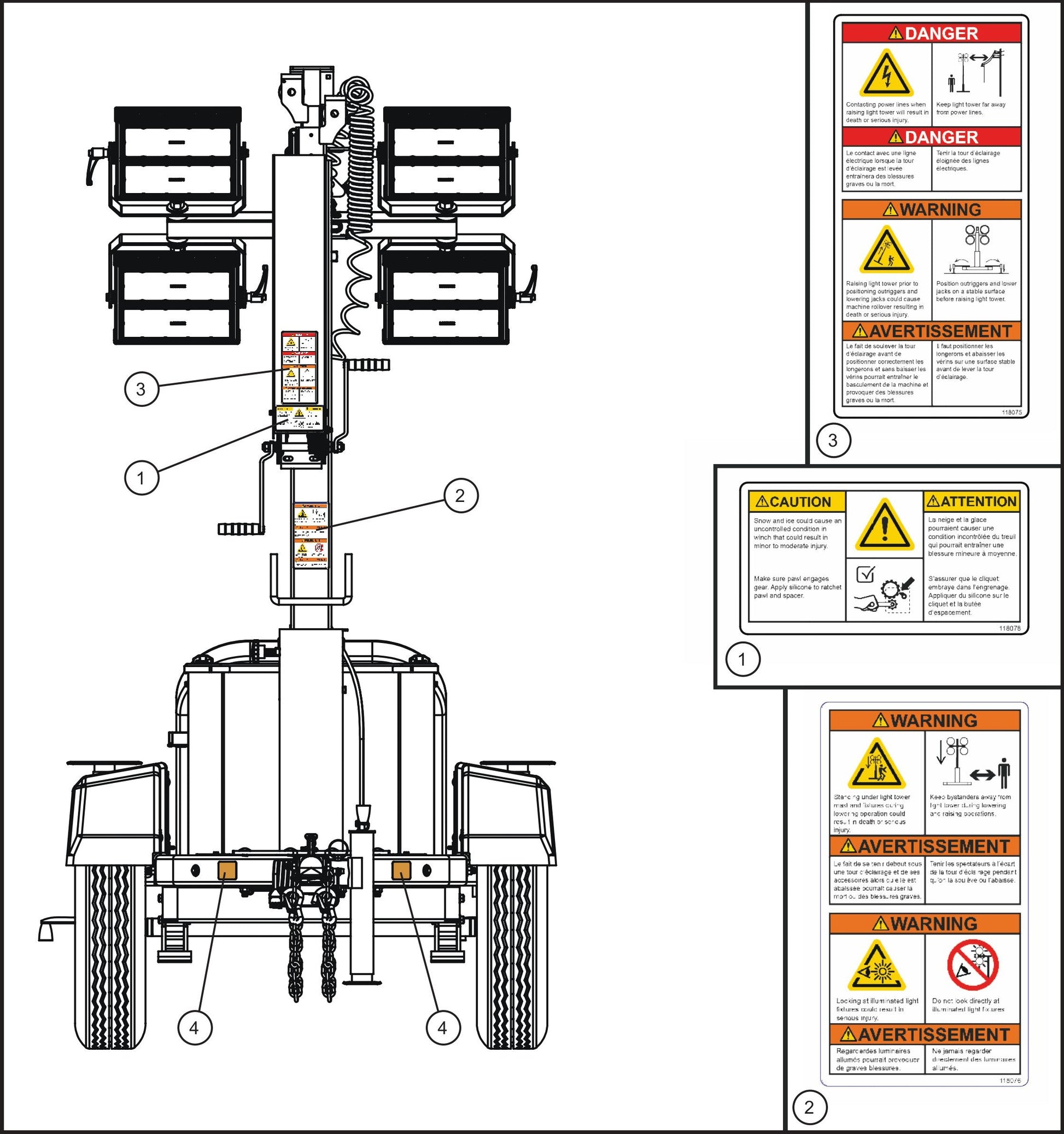 GR Series Night-Lite Chain - Front Side English and French Decals Assembly Parts By Allmand