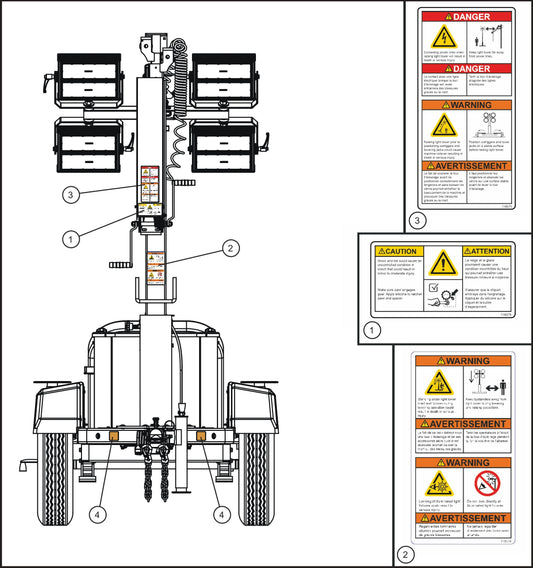 GR Series Night-Lite Chain - Front Side English and French Decals Assembly Parts By Allmand