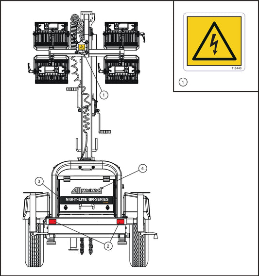 GR Series Night-Lite Chain - Rear Side International Wordless Decals Assembly Parts By Allmand