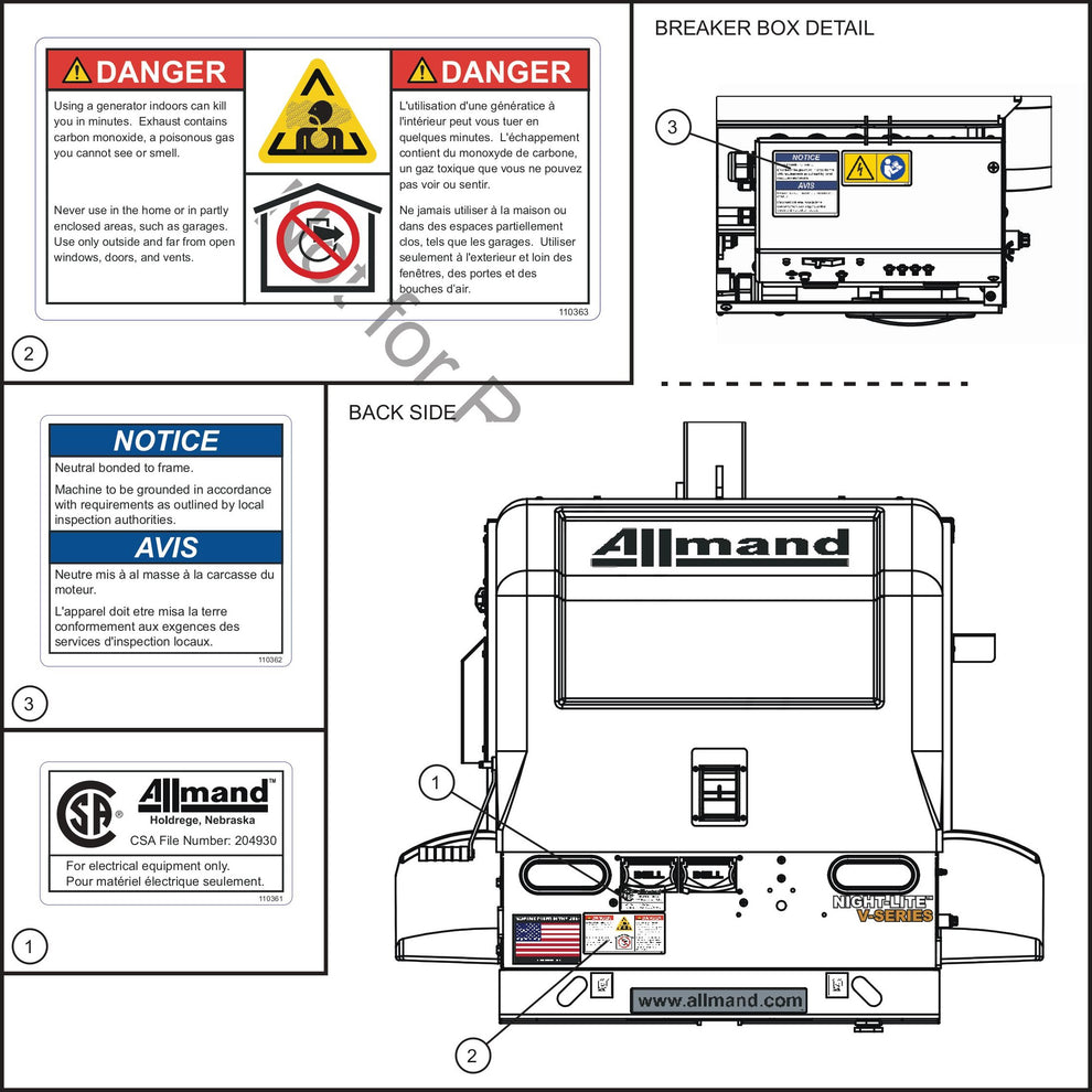 V Series Night-Lite Pro II CSA Decals Assembly Parts By Allmand