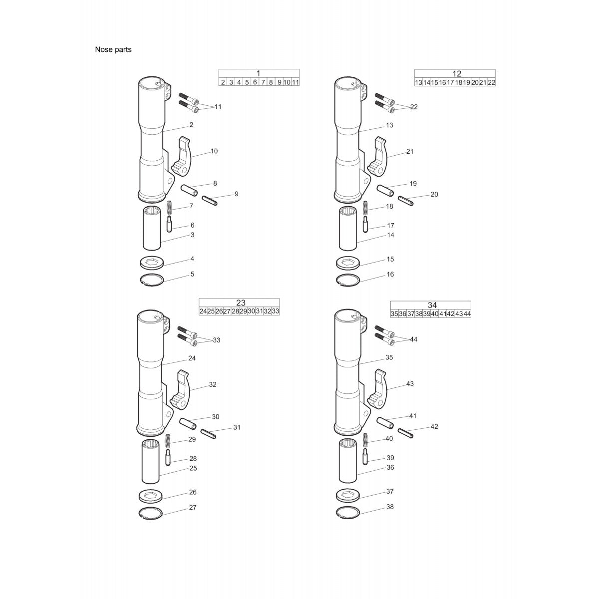 BRK 70 M, 70 VR HBP Nose Parts Assembly Parts By Chicago Pneumatics