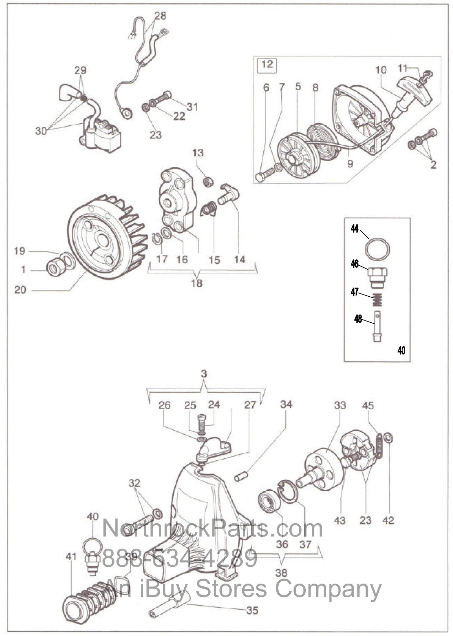 PRO50 2-Stroke Starter And Clutch Assembly Parts