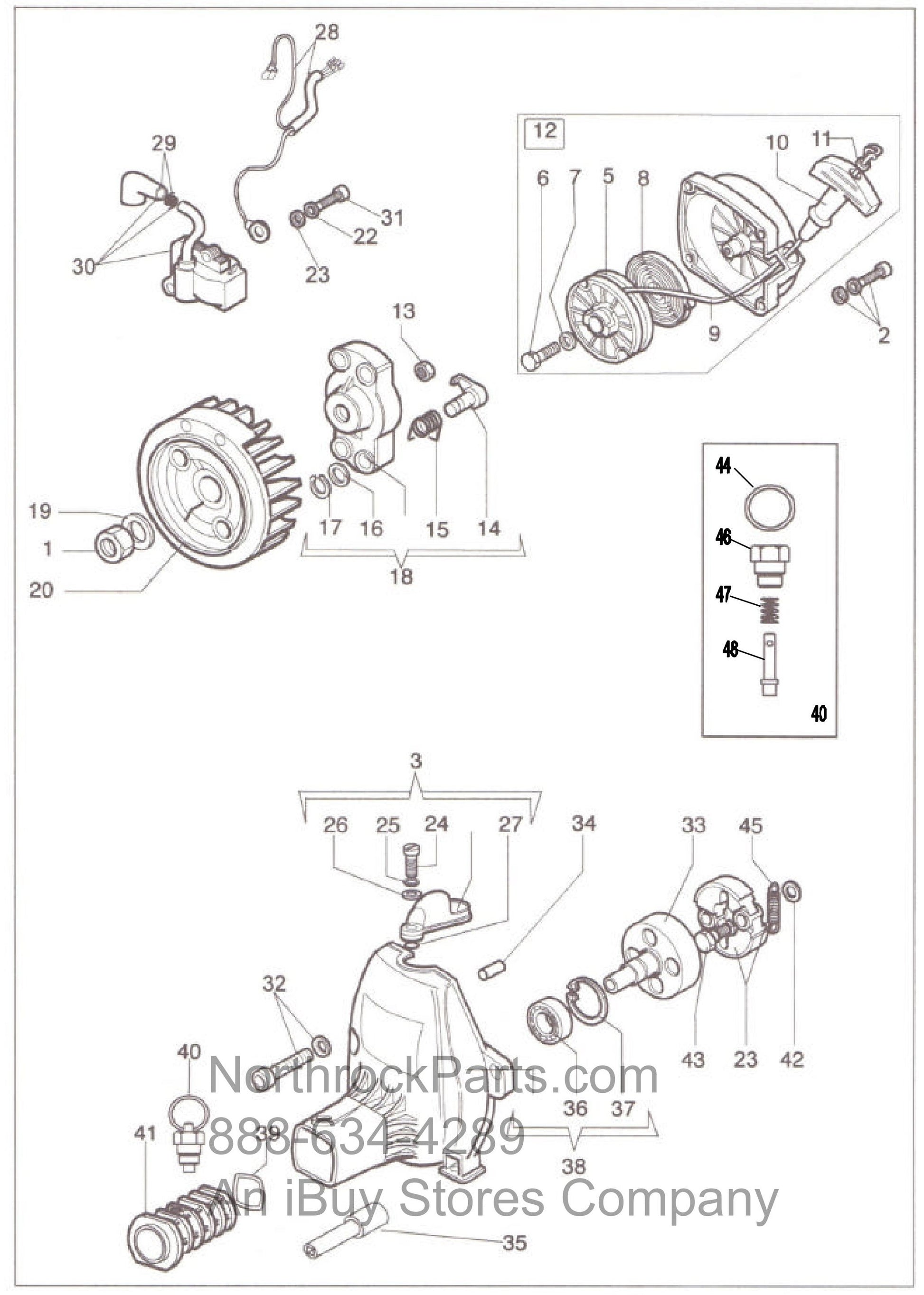 PRO50 2-Stroke Starter And Clutch Assembly Parts