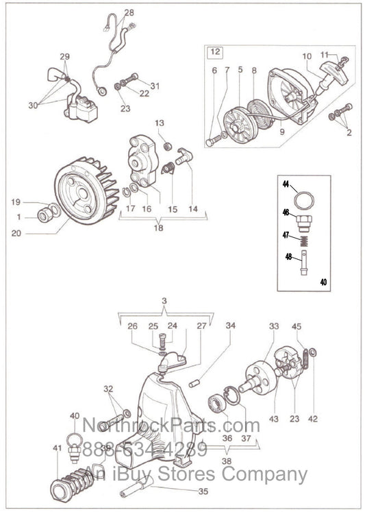 PRO50 2-Stroke Starter And Clutch Assembly Parts