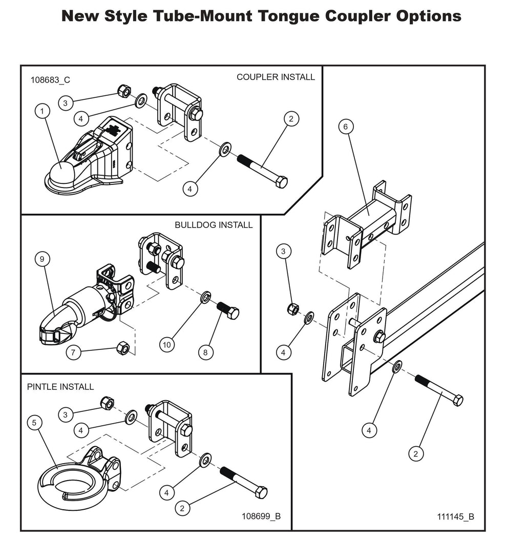 New Style Tube-Mount Tongue Coupler Options Parts By Allmand