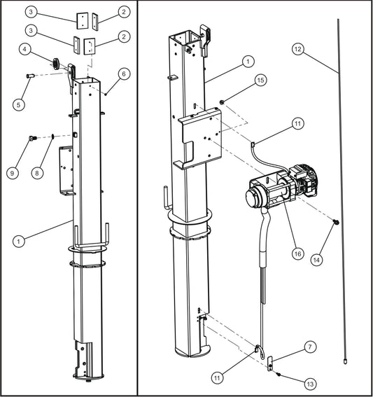 Night-Lite E-Series Manual Winch SH 1000 Electric Winch Vertical Tower Section 1 (1 of 2) Assembly Parts By Allmand