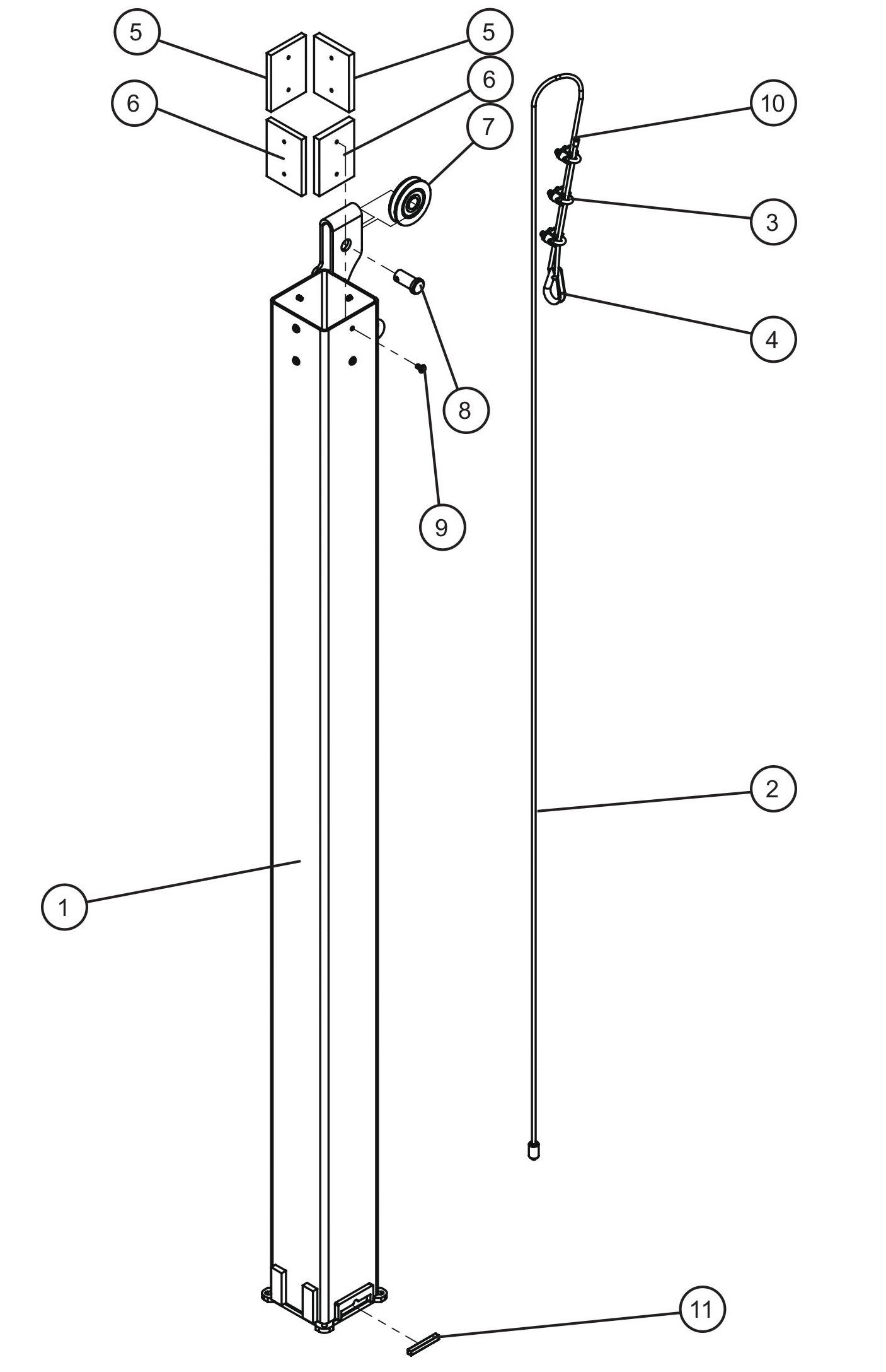 Night-Lite E-Series Manual Winch Vertical Tower Section 2 Assembly Parts By Allmand