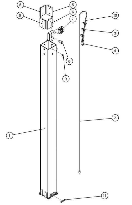Night-Lite E-Series Manual Winch Vertical Tower Section 2 Assembly Parts By Allmand