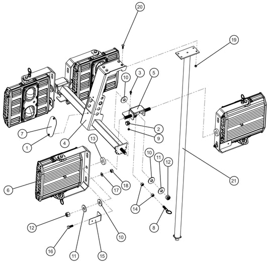 Night-Lite E-Series Manual Winch Vertical Tower Round Section and Rotational Light Bar Assembly Parts By Allmand