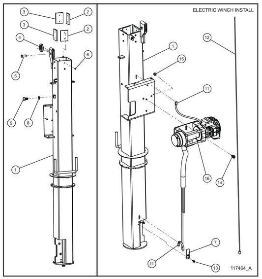 Night-Lite E-Series Electric Winch SH 1000 Electric Winch Vertical Tower Section 1 (1 of 2) Assembly Parts for Portable Lights Parts by Allmand