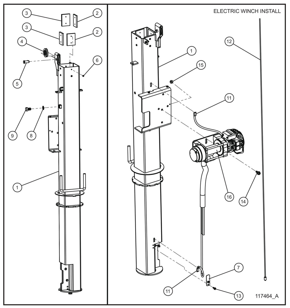 Night-Lite E-Series Electric Winch SH 1000 Electric Winch Vertical Tower Section 1 (1 of 2) Assembly Parts for Portable Lights Parts by Allmand