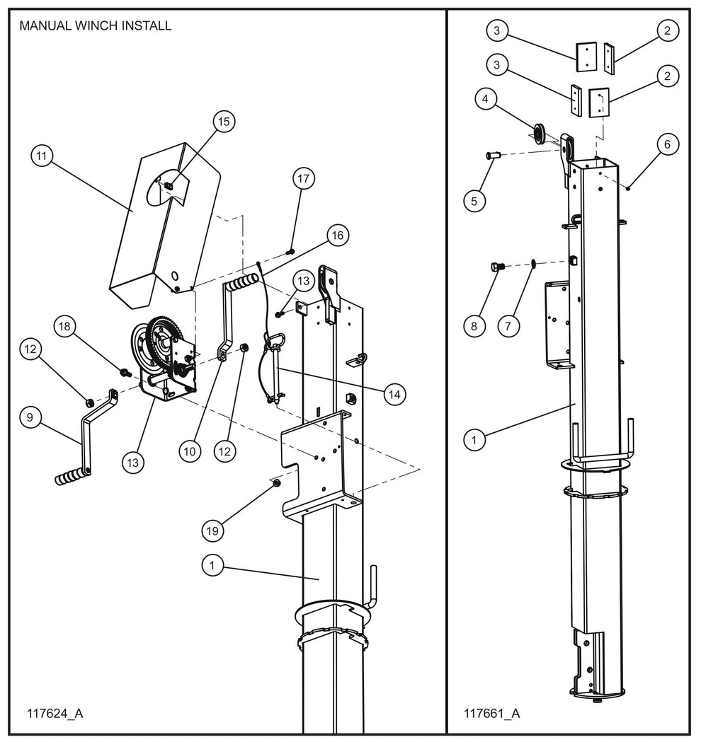 Night-Lite E-Series Electric Winch Manual Winch Vertical Tower Section 1 Assembly Parts for Portable Lights Parts by Allmand