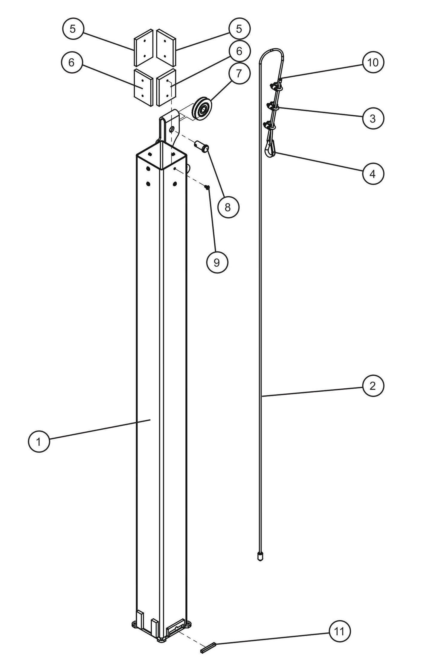 Night-Lite E-Series Electric Winch Vertical Tower Section 2 Assembly Parts for Portable Lights Parts by Allmand
