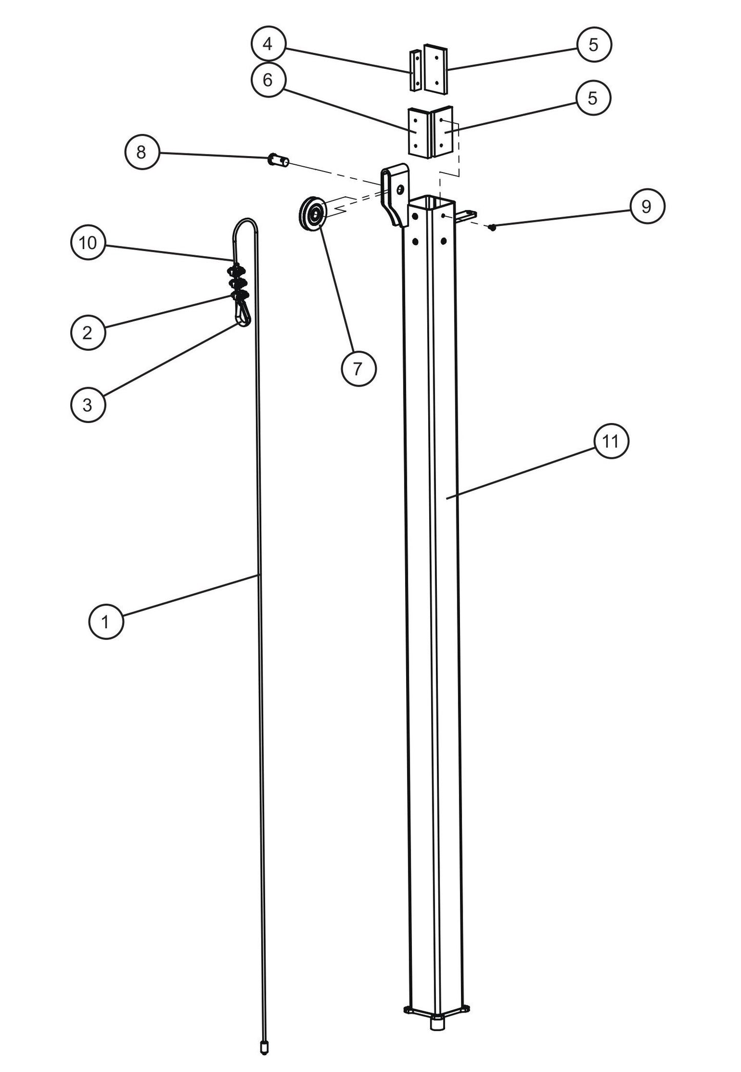 Night-Lite E-Series Electric Winch Vertical Tower Section 3 Assembly Parts for Portable Lights Parts by Allmand