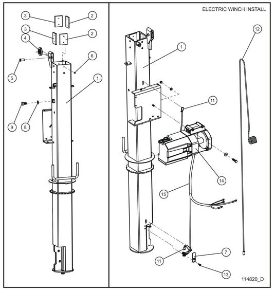 Night-Lite E-Series Electric Winch C1000 Electric Winch Vertical Tower Section 1 (1 of 2) Assembly Parts for Portable Lights Parts by Allmand