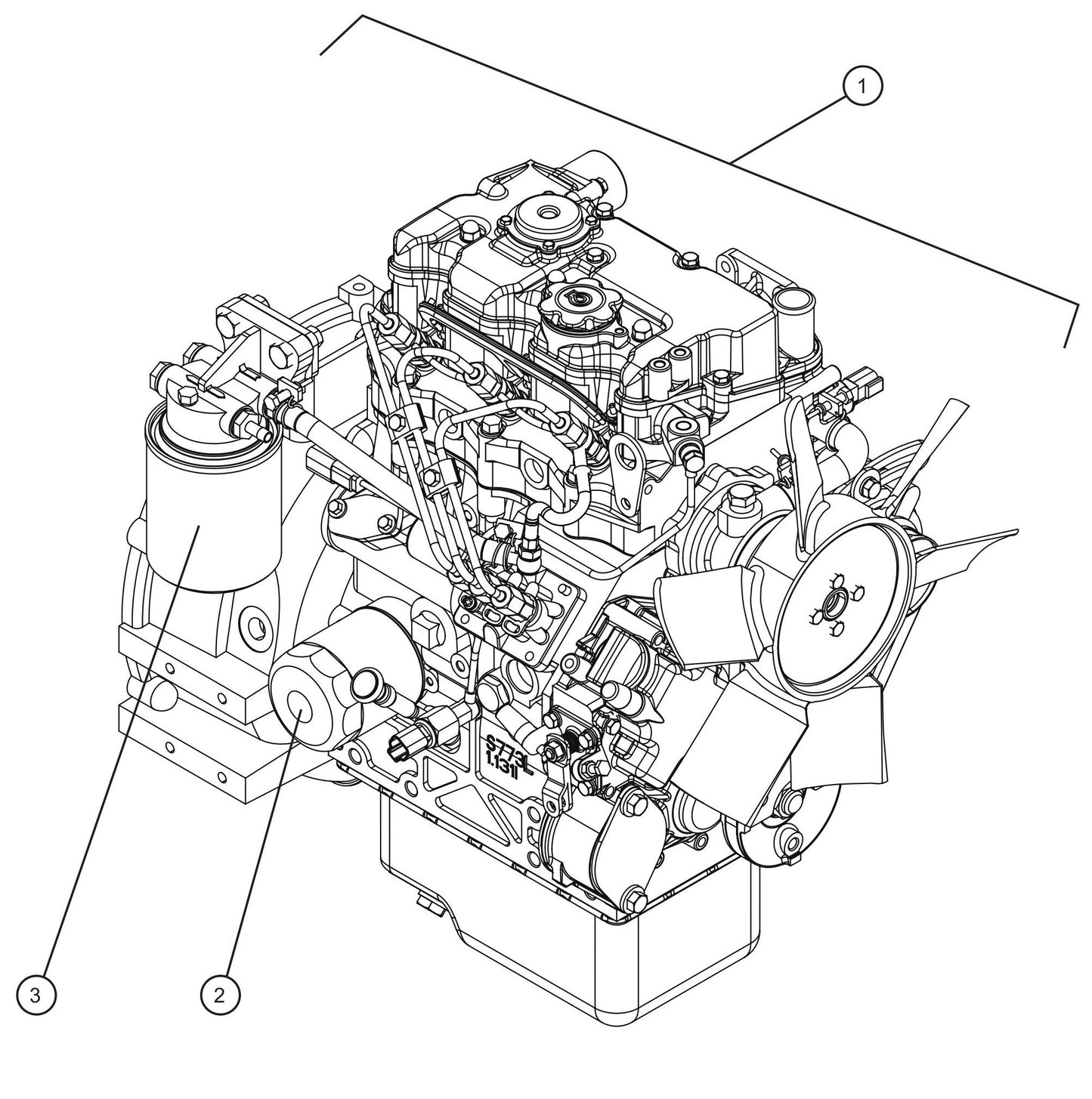 LD Series Night-Lite Pro II CAT/Perkins 1.1 Engine and Filters Assembly Parts By Allmand