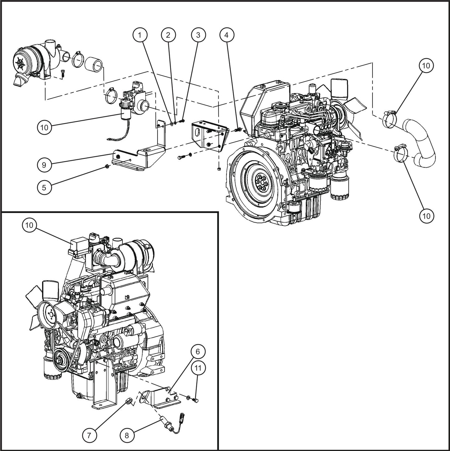 LD Series Night-Lite Pro II Kubota D1005/1105 Shocker Group (1 of 2) Assembly Parts By Allmand