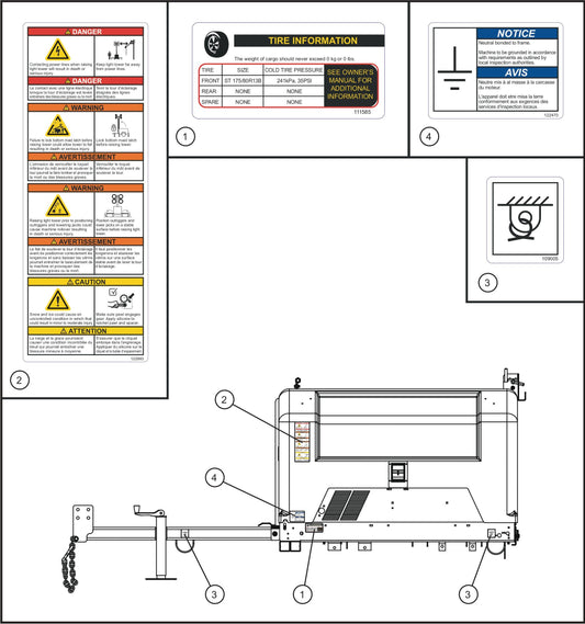 LD Series Night-Lite Pro II Laydown Tower Trailer Left Side Domestic Decals Assembly Parts By Allmand
