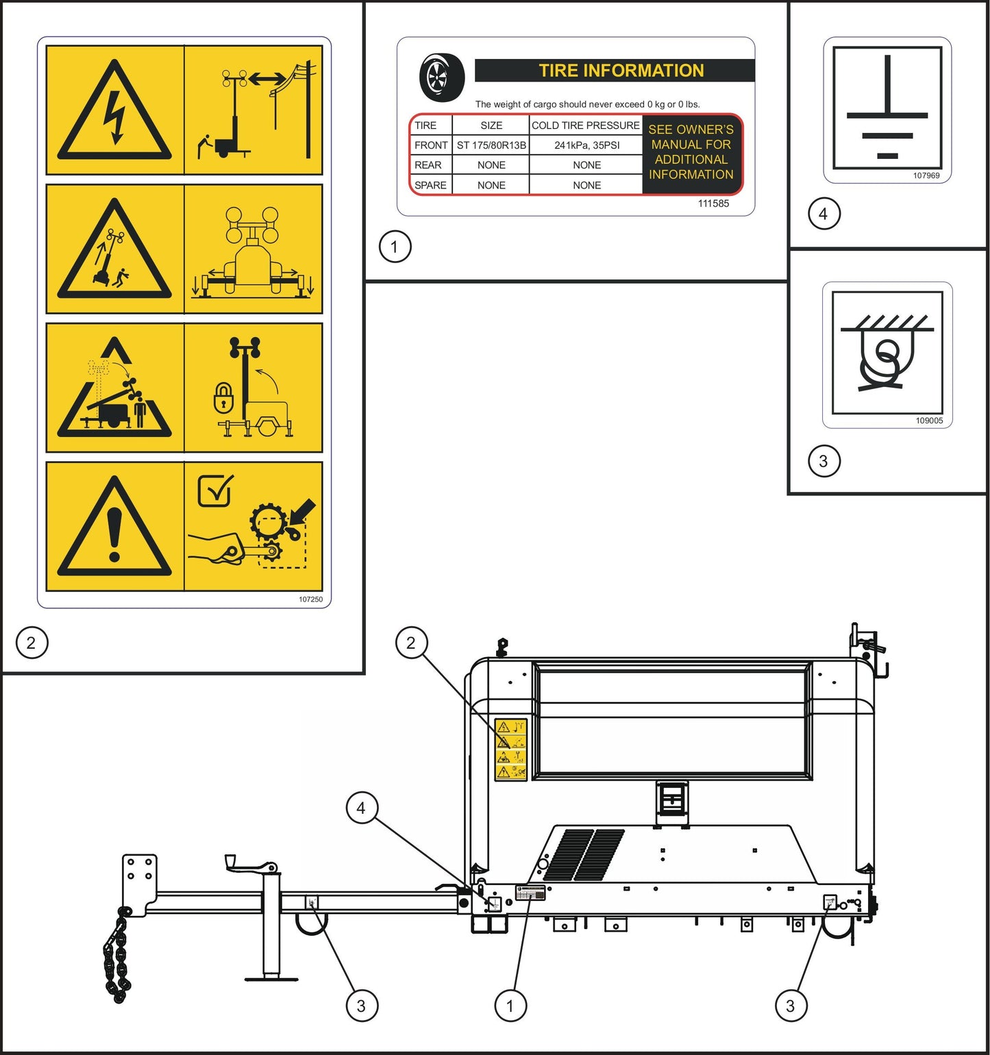 LD Series Night-Lite Pro II Laydown Tower Trailer Left Side Wordless Decals Assembly Parts By Allmand