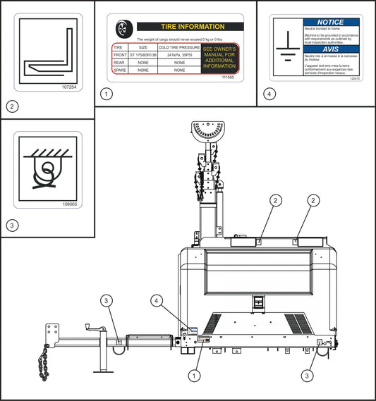 LD Series Night-Lite Pro II Vertical Tower Trailer Left Side Domestic Decals Assembly Parts By Allmand