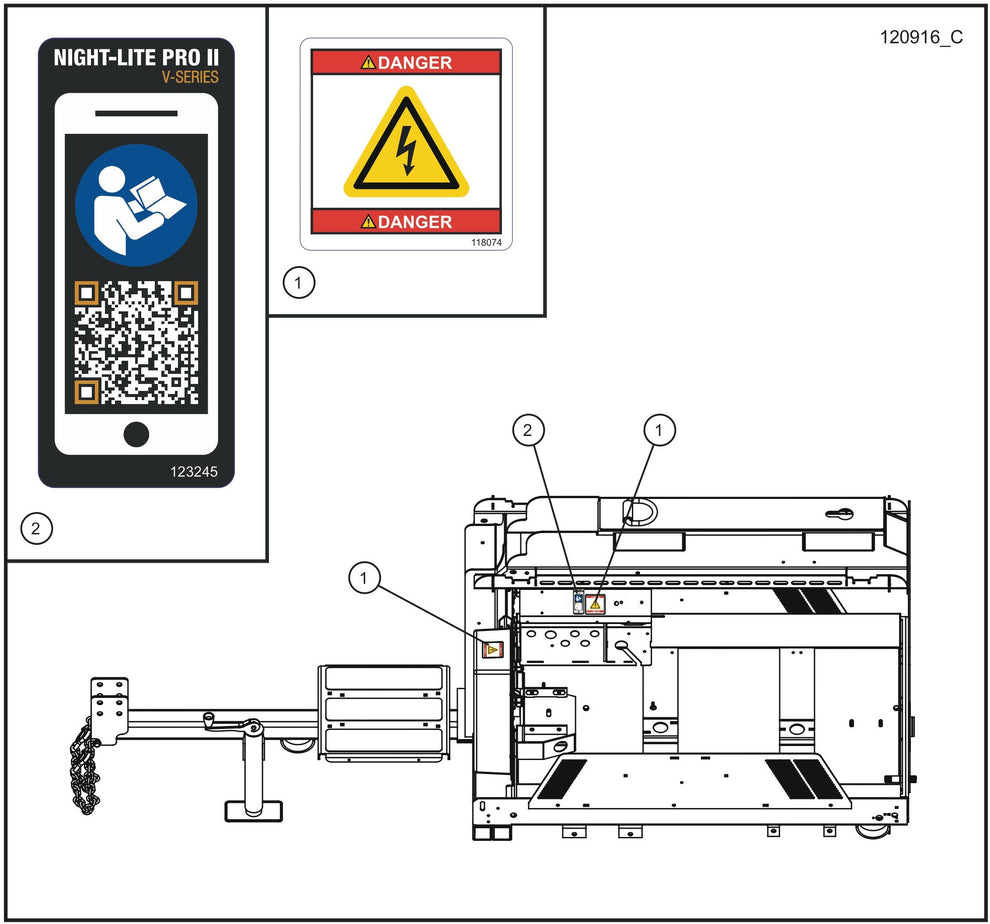 LD Series Night-Lite Pro II Vertical Tower Trailer Interior Domestic Decals Assembly Parts By Allmand