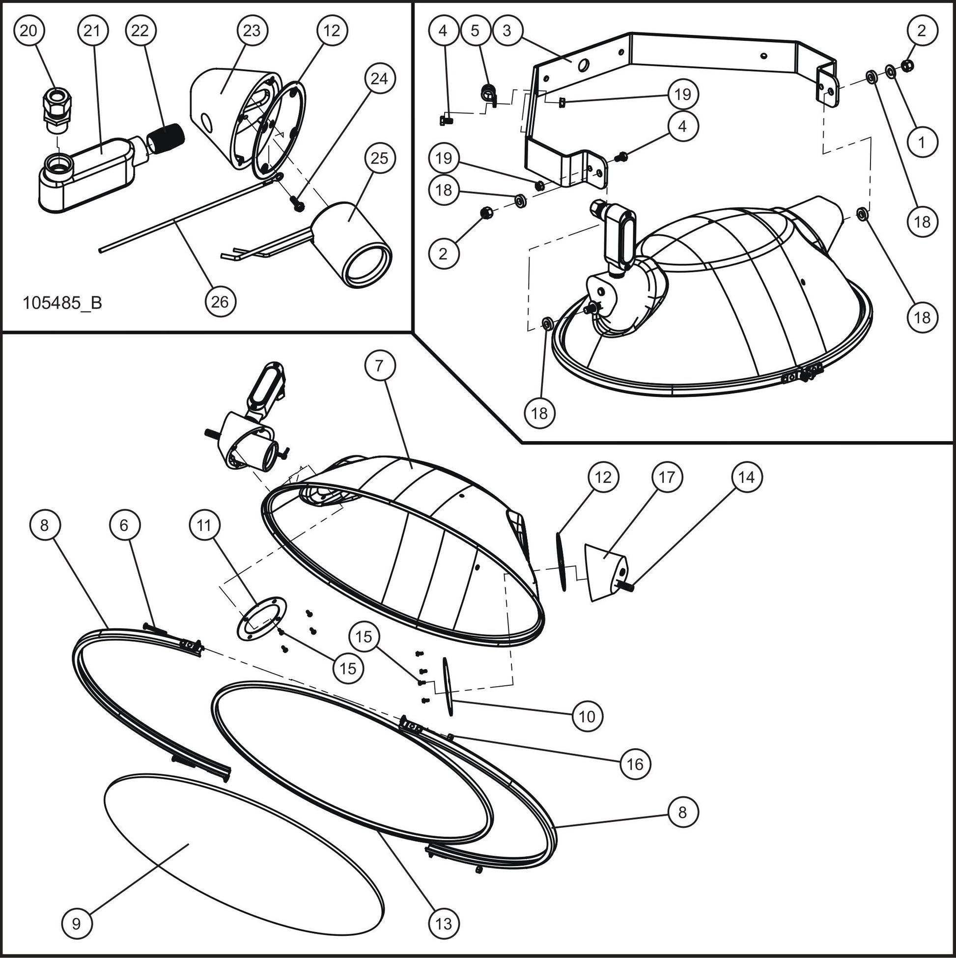 LD Series Night-Lite Pro II SHO Lamp Holder Group Assembly Parts By Allmand