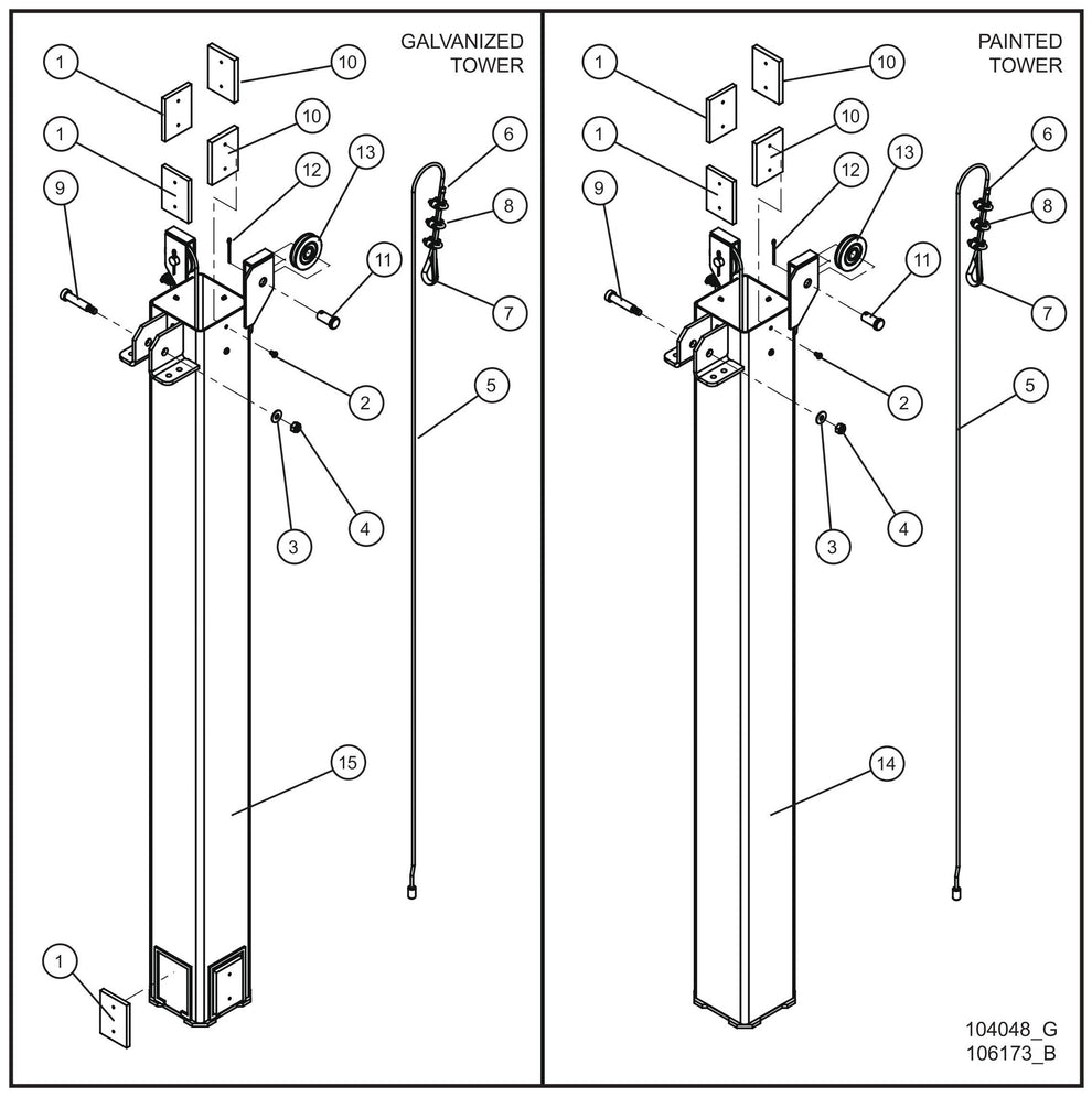 Vertical Tower Parts Old Style (2 of 5) Assembly Parts for V-Series Night-lite PRO II 50 & 60Hz NIGHT-LITE PRO II® (08-000001 to 08-005618) by Allmand