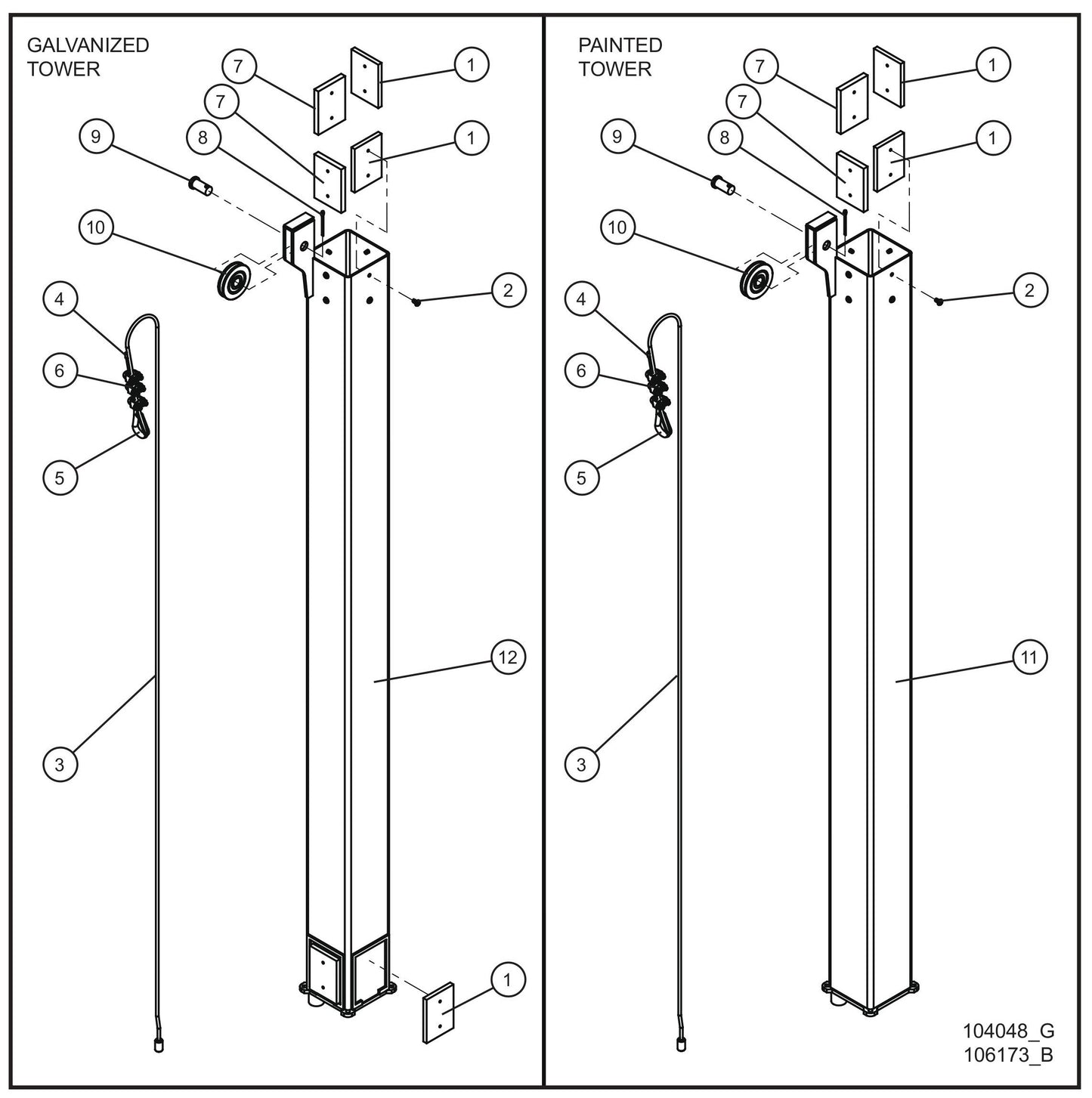 Vertical Tower Parts Old Style (3 of 5) Assembly Parts for V-Series Night-lite PRO II 50 & 60Hz NIGHT-LITE PRO II® (08-000001 to 08-005618) by Allmand