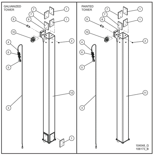 Vertical Tower Parts Old Style (3 of 5) Assembly Parts for V-Series Night-lite PRO II 50 & 60Hz NIGHT-LITE PRO II® (08-000001 to 08-005618) by Allmand