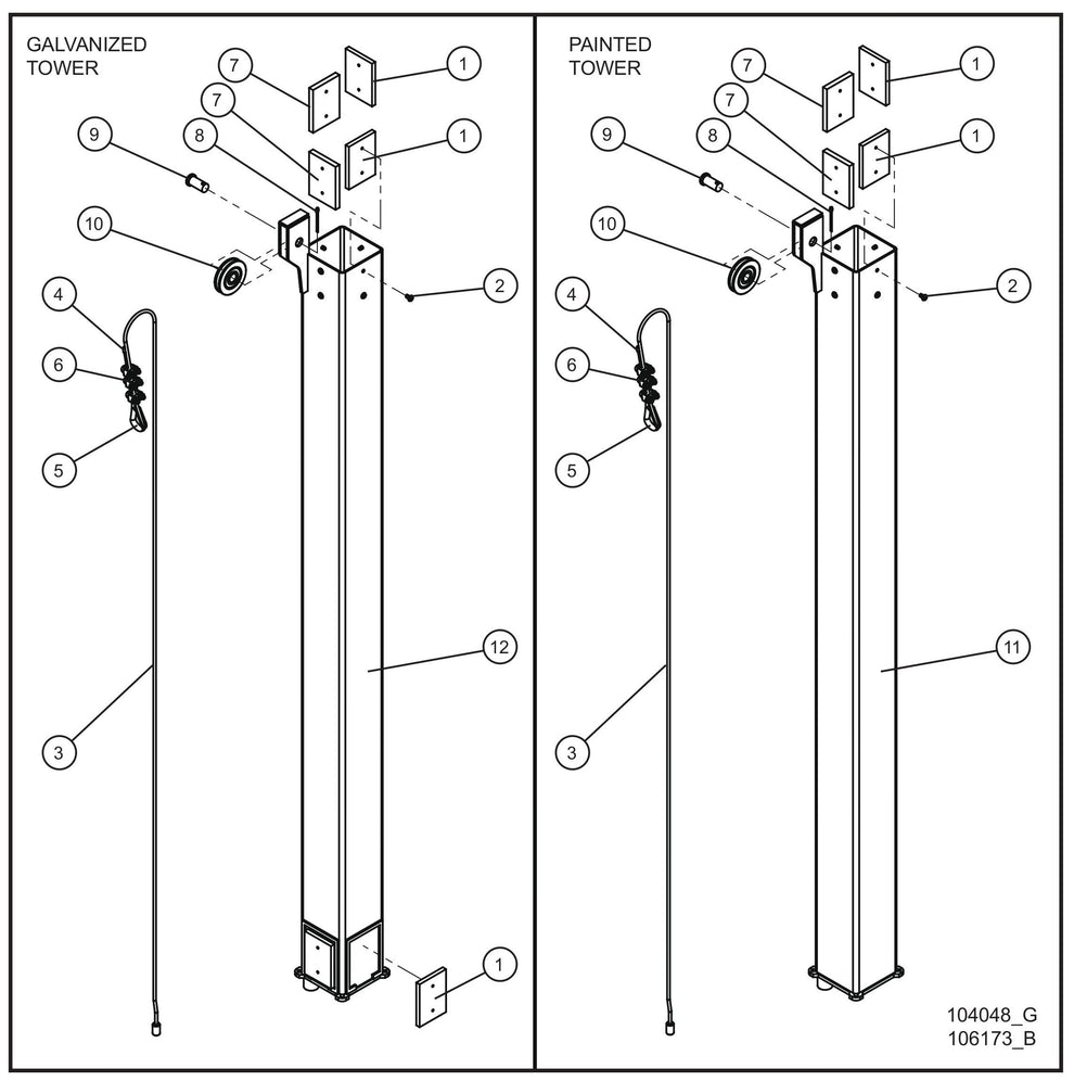 Vertical Tower Parts Old Style (3 of 5) Assembly Parts for V-Series Night-lite PRO II 50 & 60Hz NIGHT-LITE PRO II® (08-000001 to 08-005618) by Allmand