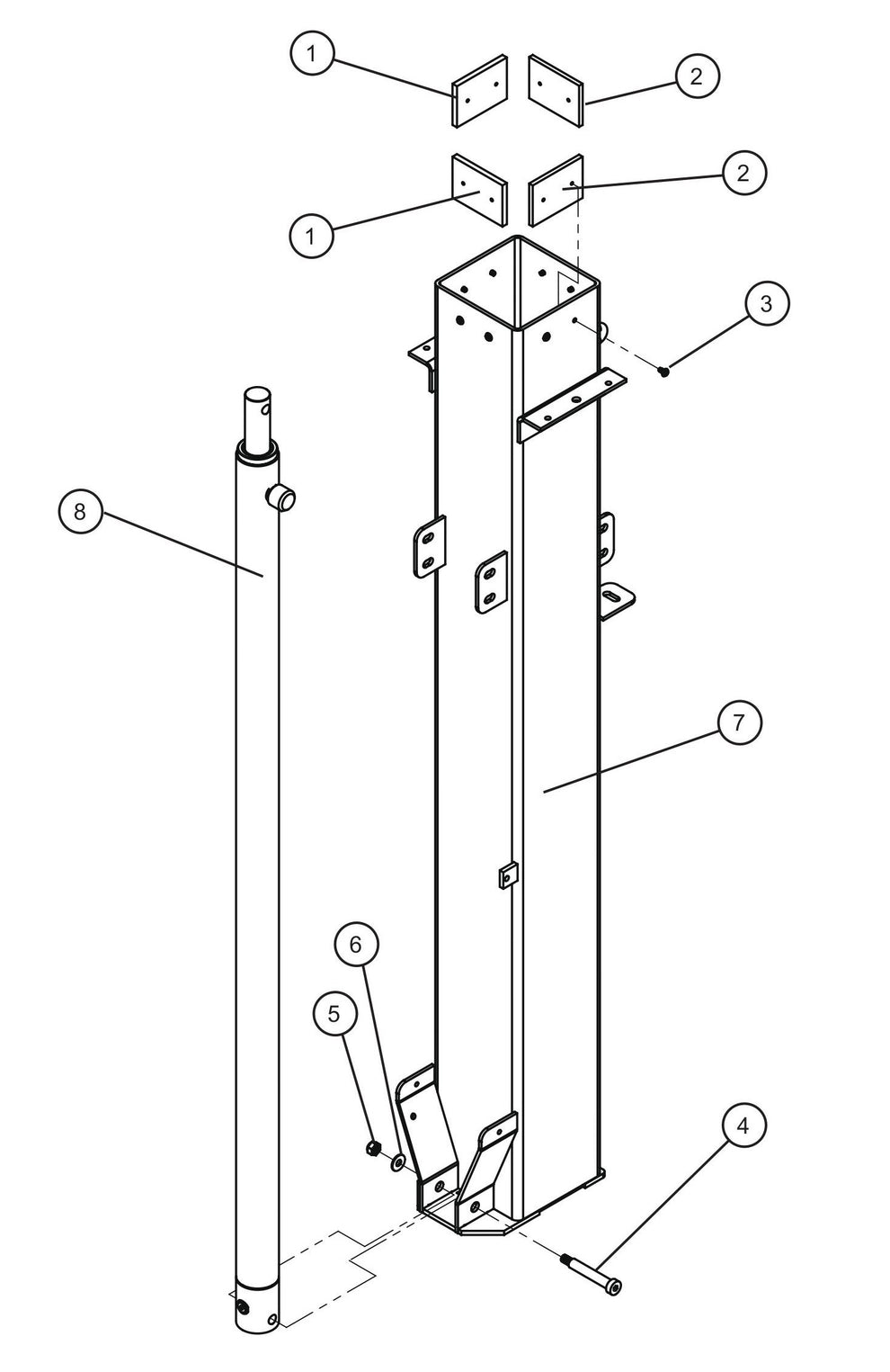 Vertical Tower Parts New Style (1 of 5) Assembly Parts for V-Series Night-lite PRO II 50 & 60Hz NIGHT-LITE PRO II® (08-000001 to 08-005618) by Allmand