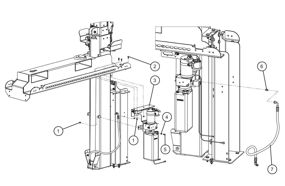 Vertical Tower Hydraulic Pump w/Bottom Port Cylinder Assembly Parts for V-Series Night-lite PRO II 50 & 60Hz NIGHT-LITE PRO II® (08-000001 to 08-005618) by Allmand
