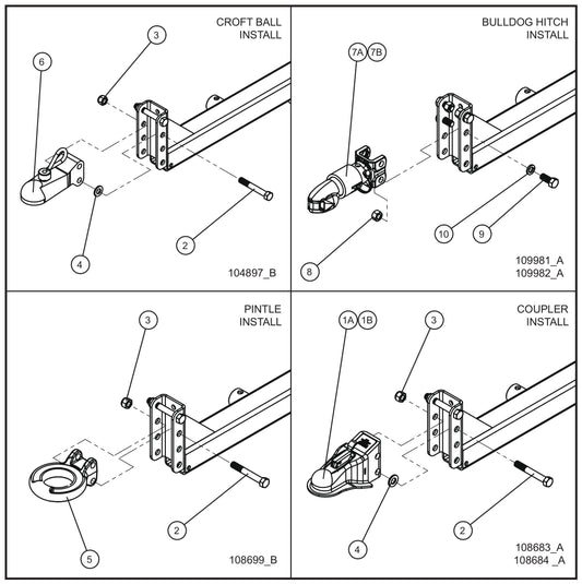 Adjustable Tongue Coupler Options Assembly Parts for V-Series Night-lite PRO II 50 & 60Hz NIGHT-LITE PRO II® (08-000001 to 08-005618) by Allmand
